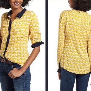 Anthropologie Maeve horse buttons down yellow shirt